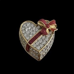 Crystal Heart Red Bow Brooch Valentine’s Day Gift Love Anniversary Bride